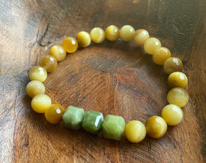 Fortune Bracelet | Blonde Tiger Eye + Green Jade | 8 mm | Spiritual Junkies | Yoga + Meditation