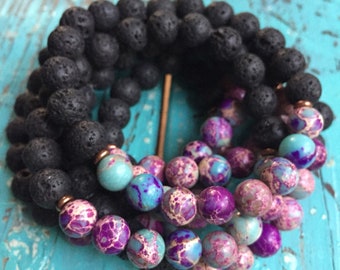Lava Bead + Teal with Purple Jasper | Essential Oil Diffuser | Spiritual Junkies | Yoga + Meditation | Stackable Mala Bracelet