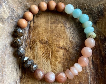 Ebb + Flow Bracelet | Sandalwood, Bronzite, Sunstone + Amazonite | 8 mm | Spiritual Junkies | Yoga | Mala Beads