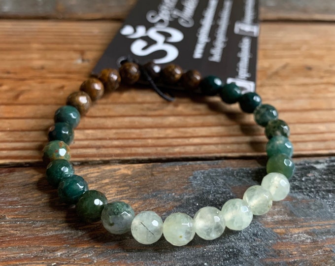 Heart Chakra Mini Bracelet | Bronzite, Bloodstone Jasper, Moss Agate + Prehnite | 6 mm | Spiritual Junkies | Yoga + Meditation | Mala Beads