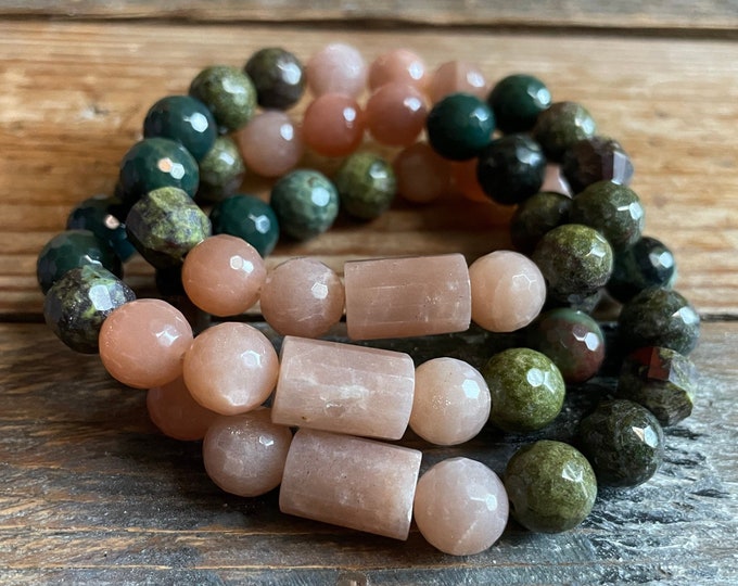 Temptress Bracelet | Chunky Bloodstone, Kambaba Jasper, Dragon Blood, + Sunstone | 10 mm | Spiritual Junkies | Yoga + Meditation