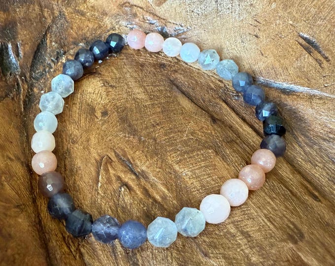 October Mala of the Month | Mini Intention Bracelet | Iolite, Labradorite, + Grey Moonstone | 6 mm | Spiritual Junkies | Yoga Mala