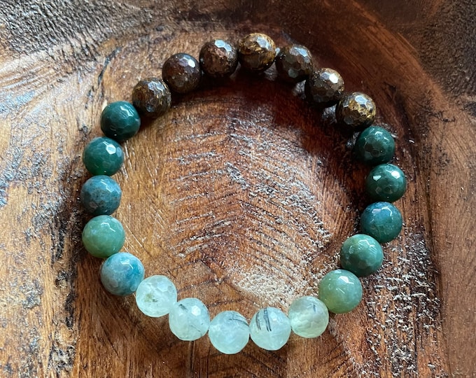 Heart Chakra Bracelet | Bronzite, Bloodstone Jasper, Moss Agate + Prehnite | 8 mm | Spiritual Junkies | Yoga + Meditation | Mala Beads