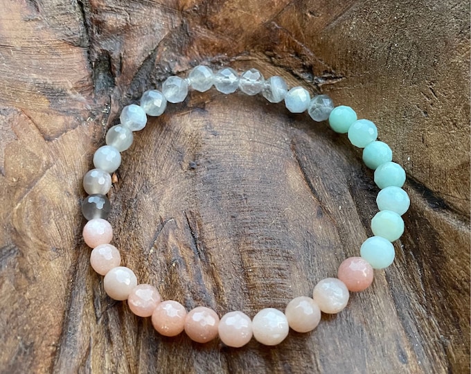 Mini Summer Breeze Bracelet | Labradorite, Moonstone, Sunstone + Amazonite | 6 mm | Spiritual Junkies | Yoga