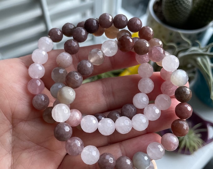 Bella Bracelet Stack of 3 | Purple Aventurine, Moonstone, Lavender Rose Quartz + Rose Quartz | 8 mm | Spiritual Junkies