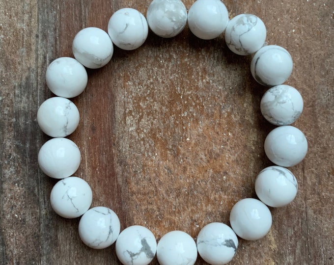 Chunky White Howlite Bracelet | 10 mm | Spiritual Junkies | Yoga + Meditation | Stackable Mala Bracelet