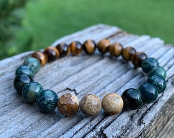 Warrior II Bracelet | Tiger Eye, Kambaba Jasper + Picture Jasper | Spiritual Junkies | Yoga + Meditation
