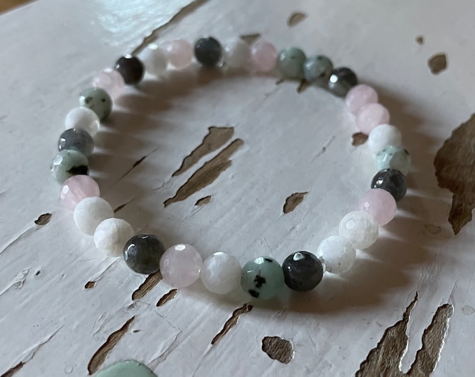 Mini Moon Magic Bracelet | Moonstone, Sesame Jasper, Labradorite + Rose Quartz | 6 mm | Spiritual Junkies | Yoga + Meditation