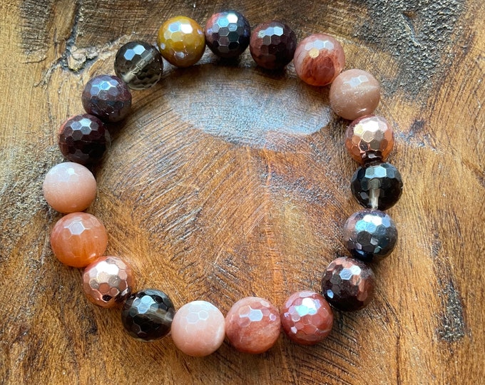 Autumnal Equinox Bracelet | Chunky Smoky Quartz, Rose Gold Hematite, Sunstone, Red Tiger Eye, Mystic Tiger Eye, + Agate | Spiritual Junkies