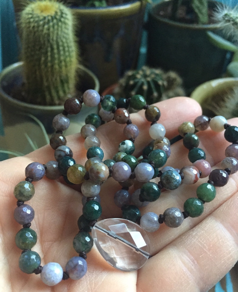 108 Bead Handknotted Yoga Spiritual Junkies Quartz Crystal Mini Mala Indian Agate Meditation 6 mm