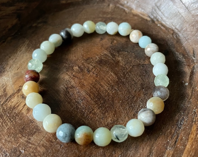 Mini Heart Wide Open Bracelet | Amazonite + Prehnite | 6 mm | Spiritual Junkies | Yoga + Meditation | Stackable Mala Bracelet