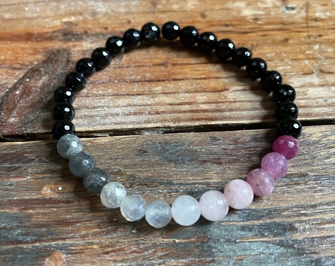 December Mala of the Month | Mini Super Nova Bracelet | Onyx, Ruby, Lavender Rose Quartz + Labradorite | 6 mm | Spiritual Junkies