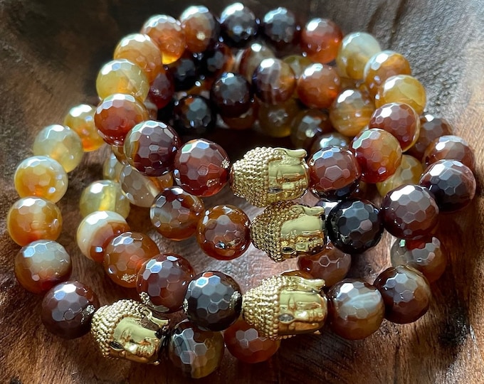 Golden Ombre Buddha Bracelet | Chunky Mystic Mermaid Golden Cocoa Agate + Buddha | Pavê Third Eye | 10 mm | Spiritual Junkies | Yoga