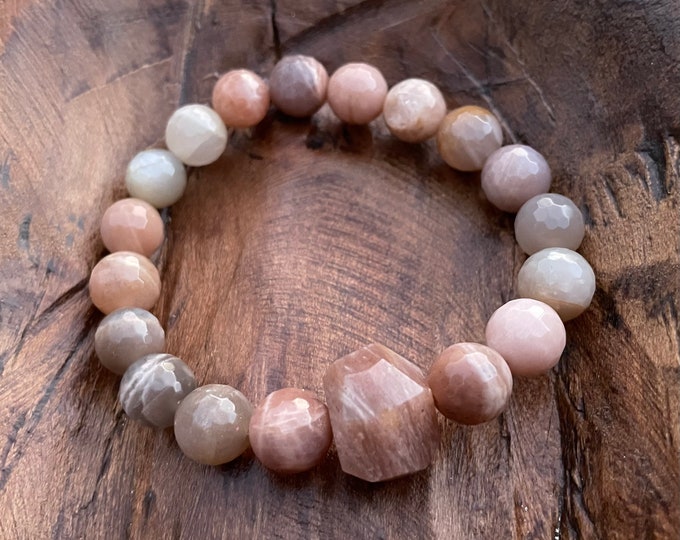 Sand Dollar Bracelet | Chunky Moonstone + Sunstone Nugget | 10 mm | Spiritual Junkies | Yoga