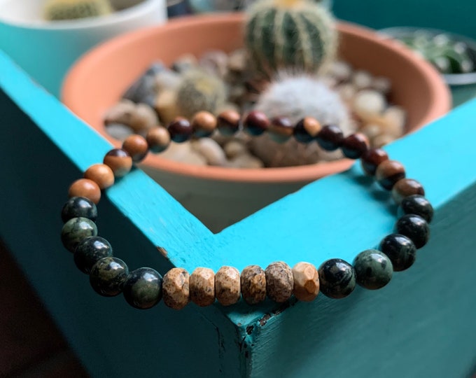 Mini Child of the Earth Bracelet | Natural Wood, Kambaba Jasper + Picture Jasper | Spiritual Junkies | Yoga + Meditation | Mala Beads