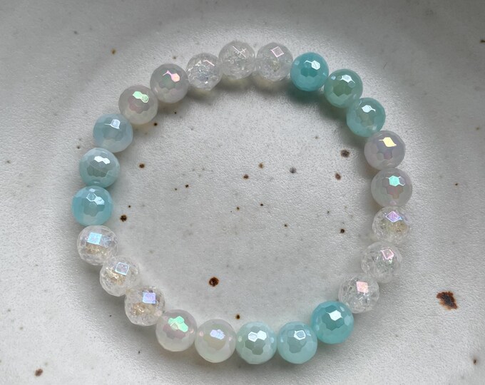 Little Sea Glass Feels Bracelet | Mystic Mermaid Ocean Blue Agate, Mystic Rainbow Agate, + Aura Cracked Quartz | 8 mm | Spiritual Junkies