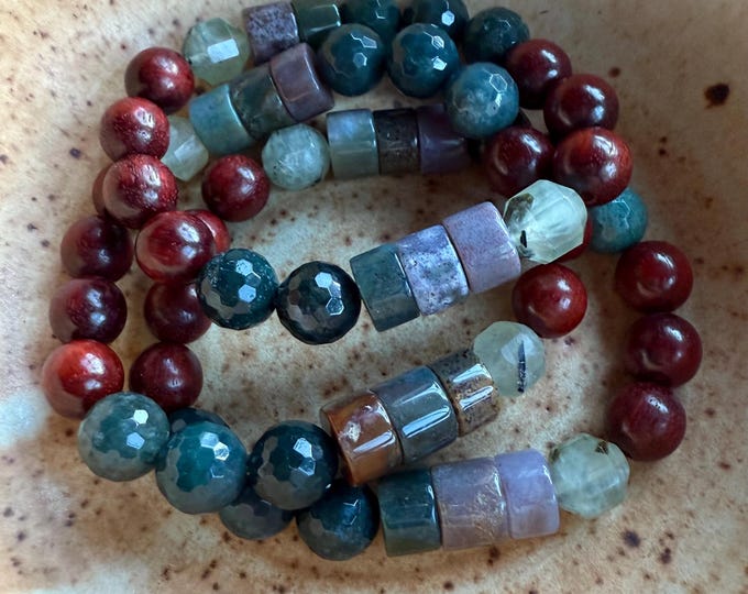 Chunky Mother Nature Bracelet | African Sandalwood, Indian Agate, Moss Agate, + Prehnite | Spiritual Junkies | Yoga