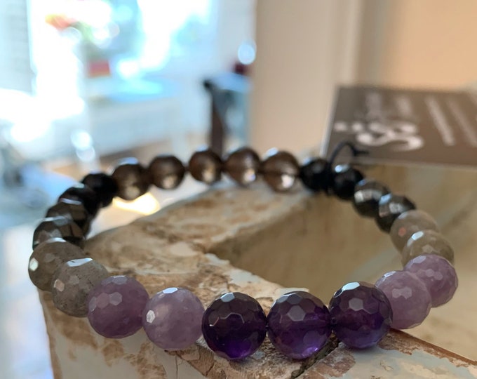 Empath Support Bracelet | Smoky Quartz, Tourmaline, Hematite, Labradorite, Lepidolite + Amethyst Bracelet | Spiritual Junkies