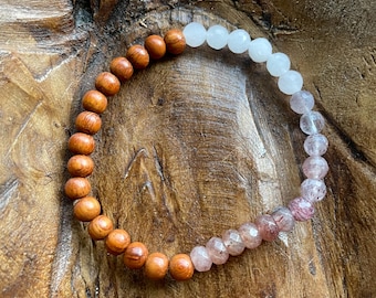 Mini Mama Magic Bracelet | Natural Wood, Rose Quartz, + Strawberry Quartz | 6 mm | Spiritual Junkies