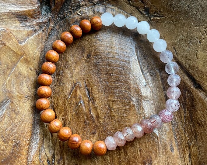 Mini Mama Magic Bracelet | Natural Wood, Rose Quartz, + Strawberry Quartz | 6 mm | Spiritual Junkies
