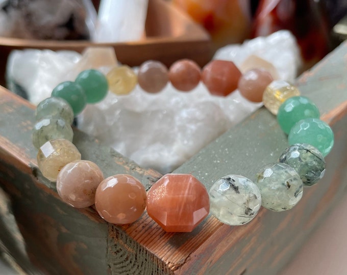 Chunky Bring Your Own Sunshine Bracelet | Sunstone, Citrine, Prehnite + Aventurine | Spiritual Junkies | Yoga + Meditation | Mala Beads