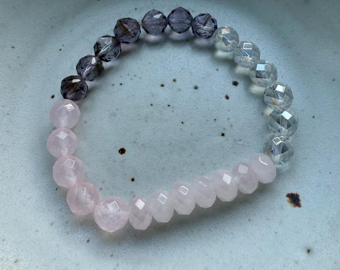 Joie de Vivre Bracelet | Rainbow Aura Quartz, Pink Amethyst + Rose Quartz | 8 mm | Spiritual Junkies | Yoga + Meditation