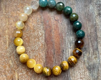 Cha Ching Bracelet | Money Bracelet | Citrine, Blond Tiger Eye, Tiger Eye, Bloodstone + Moss Agate | Spiritual Junkies