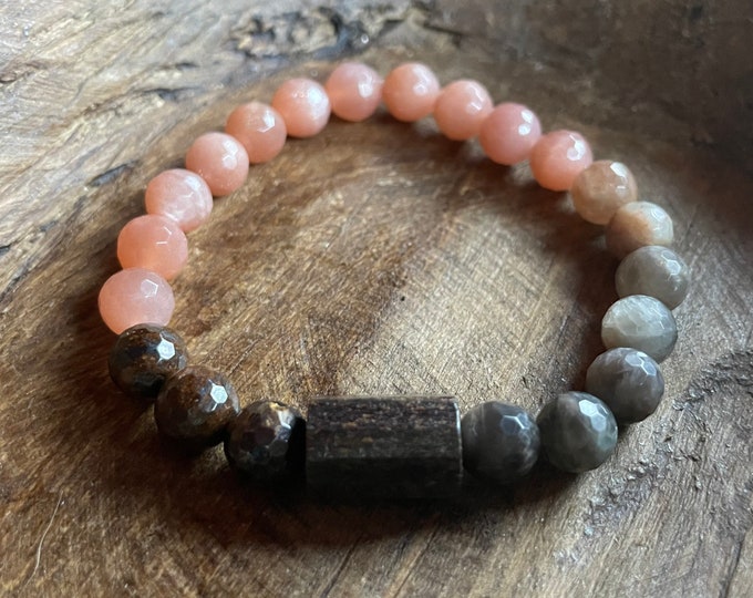 Cup of Sunshine Bracelet | Strawberry Sunstone, Chocolate Sunstone + Bronzite | 8 mm | Spiritual Junkies | Yoga Mala Bracelet