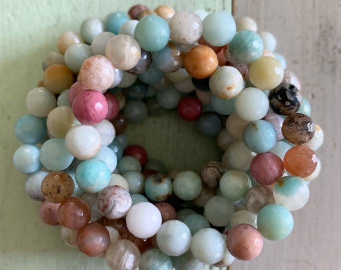 Dharma Drops Mala Bracelet | Amazonite, Rhodonite, Crazy Lace Agate, Moonstone, Sunstone + Rutile Quartz | Spiritual Junkies | Yoga