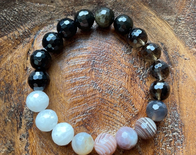 Chunky Scorpio Szn Bracelet | Onyx, Rainbow Obsidian, Smoky Quartz, Botswana Agate, + Rainbow Moonstone | Spiritual Junkies | Yoga