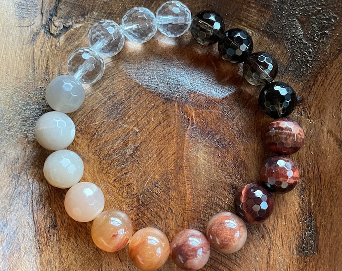 Twin Flame Bracelet | Chunky Quartz Crystal, Smoky Quartz, Red Tiger Eye, Red Moss Agate, + Moonstone | 10 mm | Spiritual Junkies