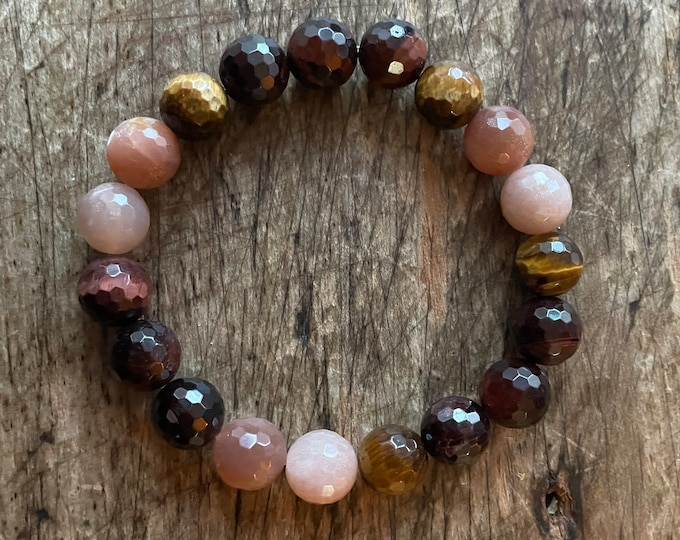 Solar Flare Bracelet | Chunky Red Tiger Eye, Tiger Eye, Garnet, Golden Sunstone + Strawberry Sunstone | 10 mm | Spiritual Junkies