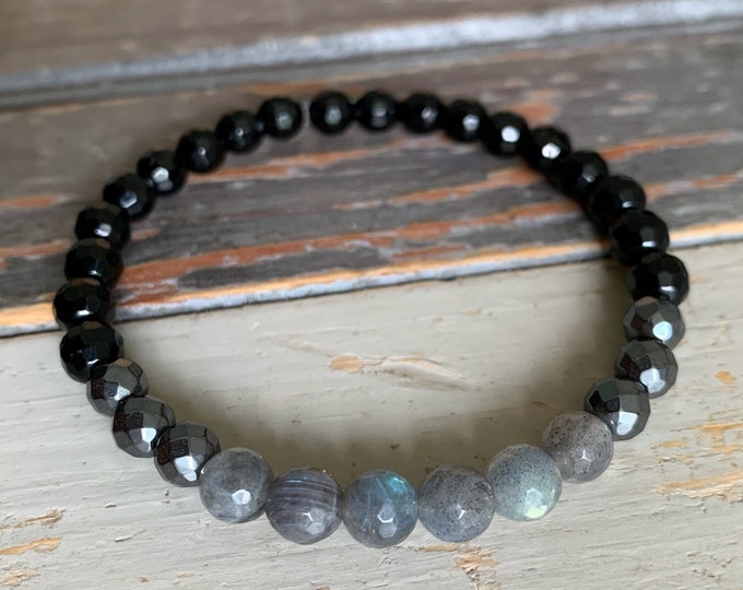 Mini Protection Bracelet | Tourmaline, Hematite + Labradorite | 6 mm | Spiritual Junkies | Yoga | Mala Beads
