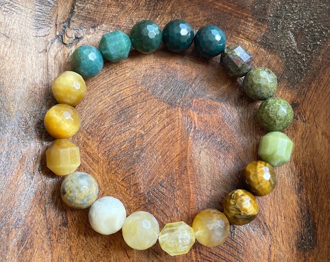 October Mala of the Month | Moolah Bracelet | Chunky Bloodstone, Agate, Tiger Eye, Citrine, Jade + Jasper | 10 mm | Spiritual Junkies