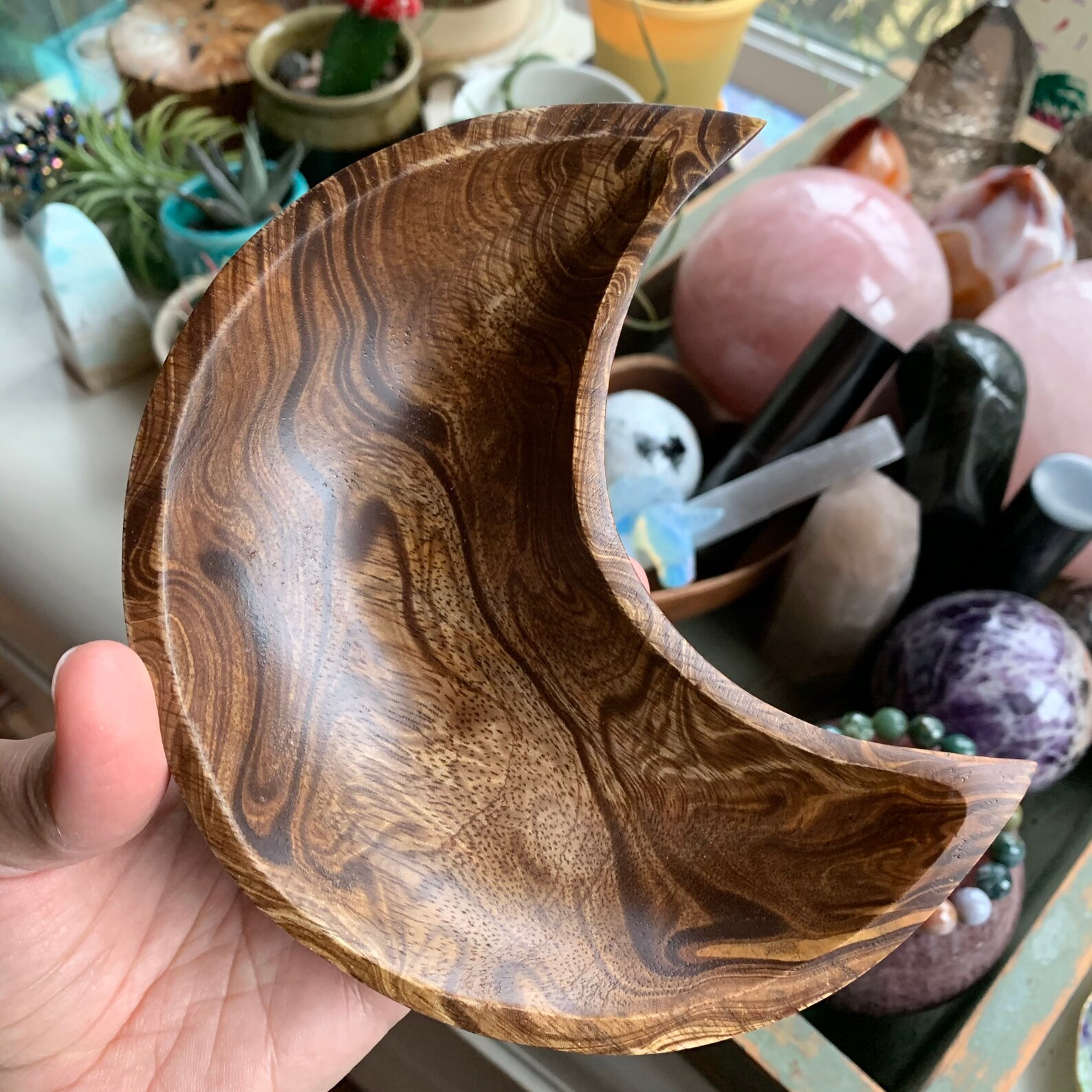 Wood Moon Bowl Crescent Moon Medium Brown Marbled Finish Etsy