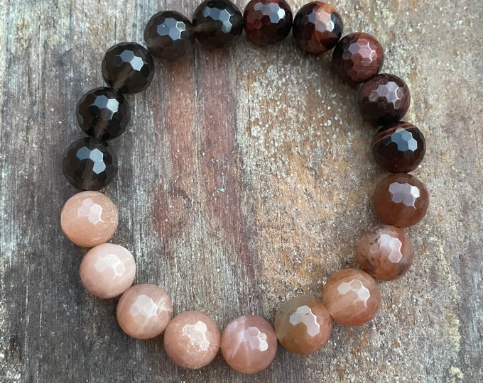 Sundown Bracelet | Chunky Smoky Quartz, Red Tiger Eye, Red Moss Agate, Golden Sunstone + Strawberry Sunstone | 10 mm | Spiritual Junkies