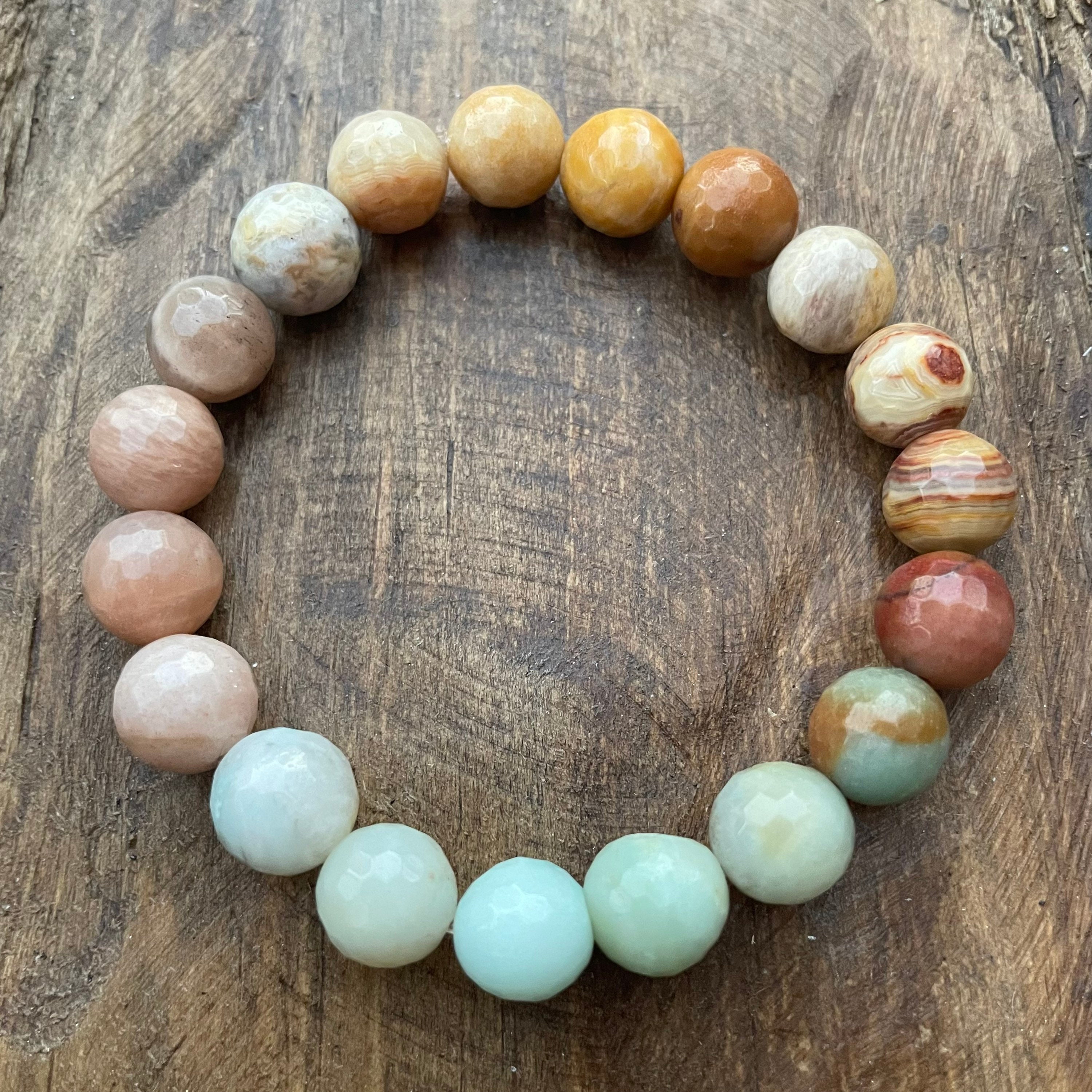 Amazonite and Lava 10 mm Natural Crystal Boho Bracelet || Reiki Infuse -  Angelic Roots