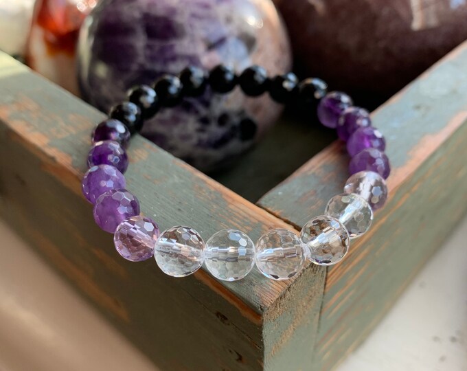 Pisces Moon Bracelet | Onyx, Amethyst, Ametrine + Quartz Crystal | Spiritual Junkies | Yoga + Meditation