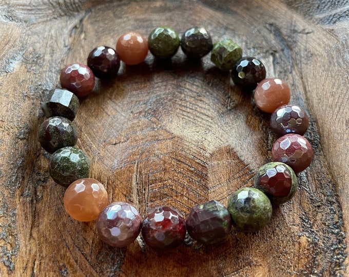 Sorceress Bracelet | Chunky Dragon Blood, Sunstone, Mystic Mookite + Garnet | 10 mm | Spiritual Junkies | Yoga + Meditation | Mala