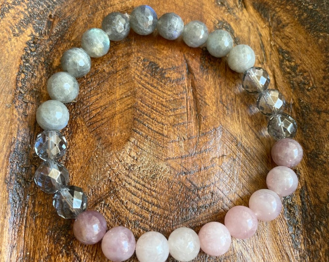 Bloom Bracelet | Labradorite, Silver Quartz + Lavender Rose Quartz | 8 mm | Spiritual Junkies | Yoga | Mala Beads