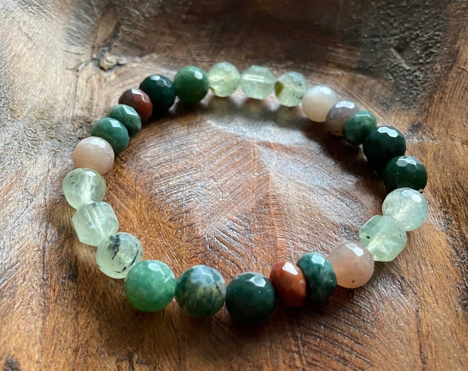 Mother Nature Bracelet | Bloodstone, Indian Agate, Moss Agate, Moonstone + Prehnite | Spiritual Junkies | Yoga + Meditation | Mala Beads