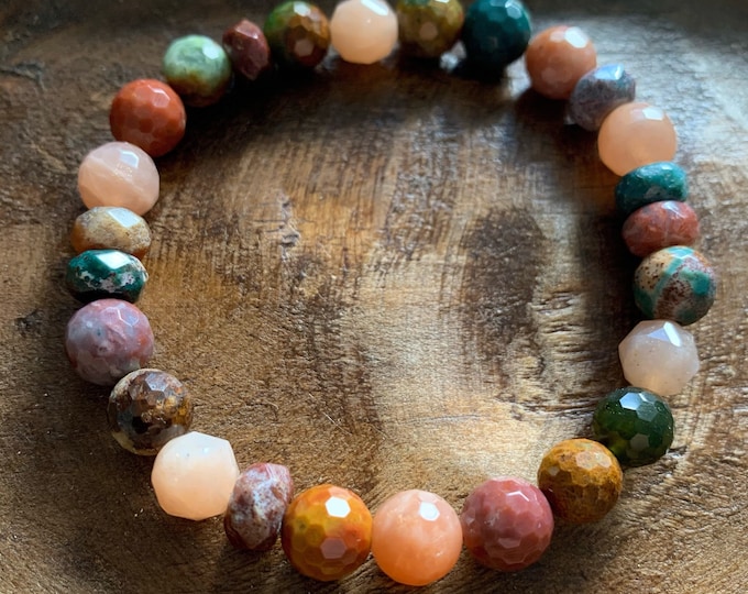Refreshed Bracelet | Sunstone, Ocean Jasper + Peruvian Opal | Spiritual Junkies | Yoga + Meditation | Mala Beads