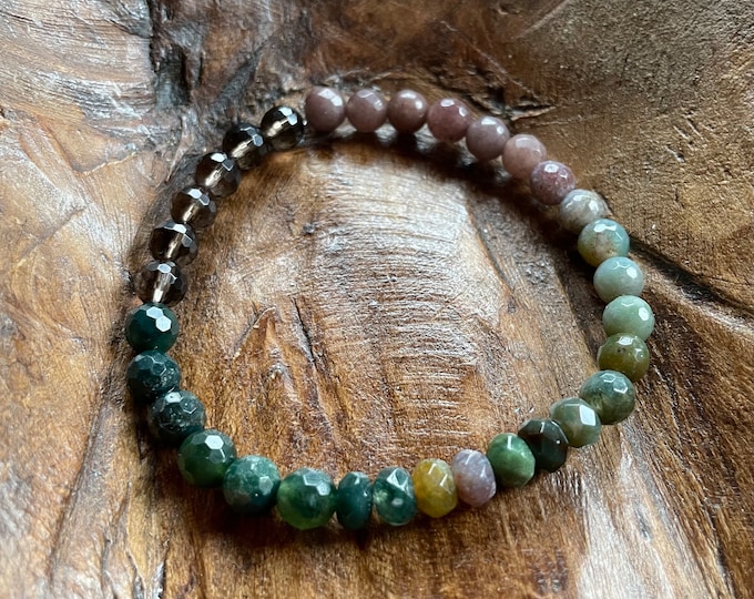 Mini Take a Hike Bracelet | Moss Agate, Purple Aventurine, Smoky Quartz + Indian Agate | 6 mm | Spiritual Junkies | Yoga Mala