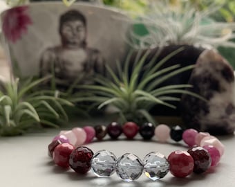 Radical Self Love Bracelet | Ruby, Garnet, Rhodonite, Rose Quartz, Kunzite, Tourmaline + Silver Quartz | Spiritual Junkies | Yoga