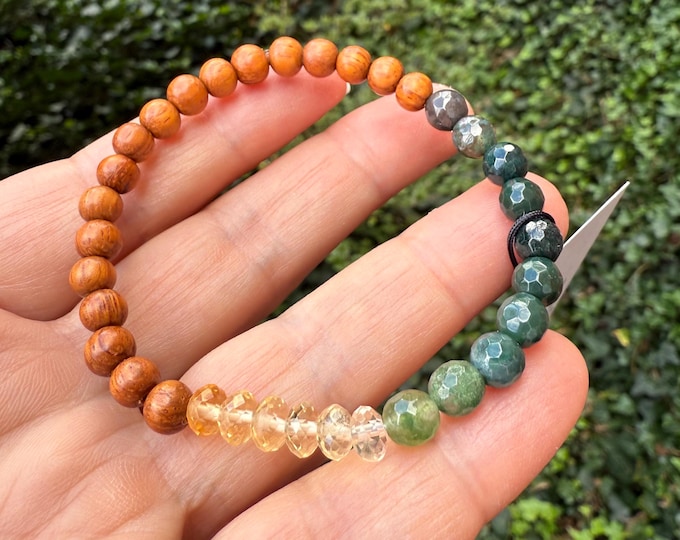 Mini Bountiful Bracelet | Natural Wood, Indian Agate, Moss Agate + Citrine | 6 mm | Spiritual Junkies