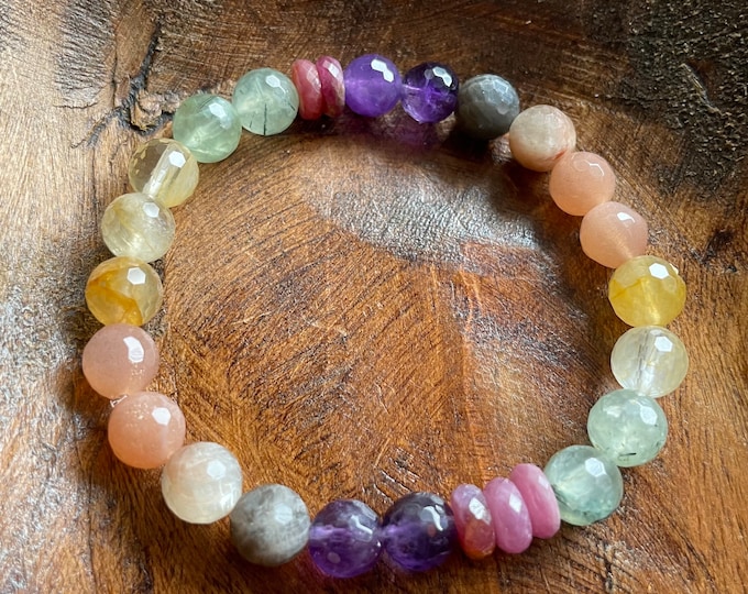 Divine Joy Bracelet | Sunstone, Amethyst, Ruby, Prehnite + Citrine | 8 mm | Spiritual Junkies | Yoga