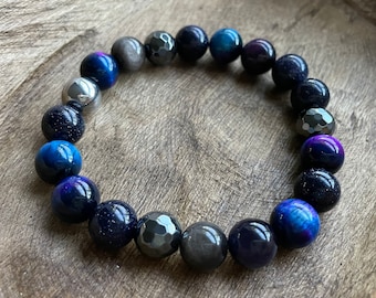 Starseed Bracelet | Chunky Galaxy Tiger Eye, Goldstone, Obsidian + Hematite | 10 mm | Spiritual Junkies | Yoga + Meditation | Mala Beads