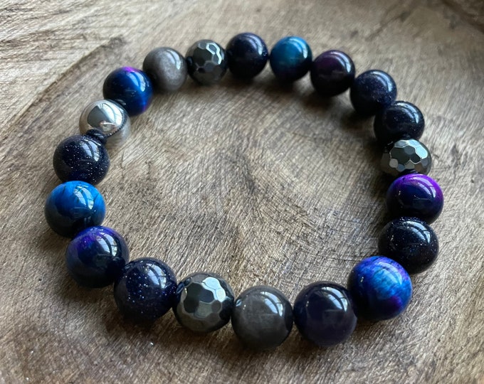 Starseed Bracelet | Chunky Galaxy Tiger Eye, Goldstone, Obsidian + Hematite | 10 mm | Spiritual Junkies | Yoga + Meditation | Mala Beads