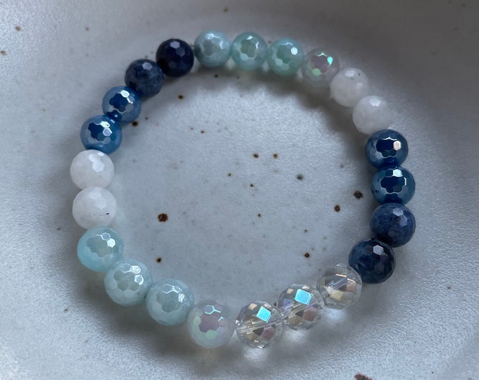 Resilience Bracelet | Dumortierite, Mystic Agate, Moonstone + Rainbow Aura Quartz | 8 mm | Spiritual Junkies | Mala Beads