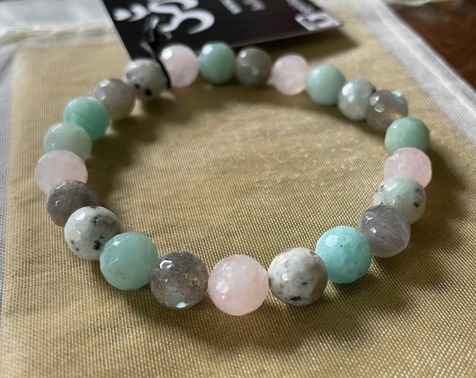 Reiki Love Bracelet | Amazonite, Sesame Jasper, Labradorite + Rose Quartz | Spiritual Junkies | Yoga + Meditation | Mala Bracelet